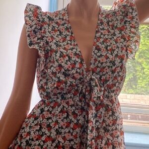 RUFFLE SLEEVED FLORAL BLOUSE by SHEIN.  Size M 100 percent Polyester Easy care